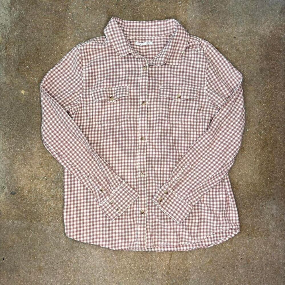 O'Neill Flannel Shirt Womens Large Brown Cream Gingham Check Button Up Casual